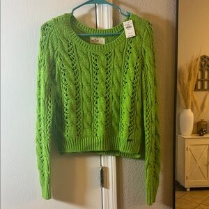 Hollister Vibrant Green Cable Knit Sweater